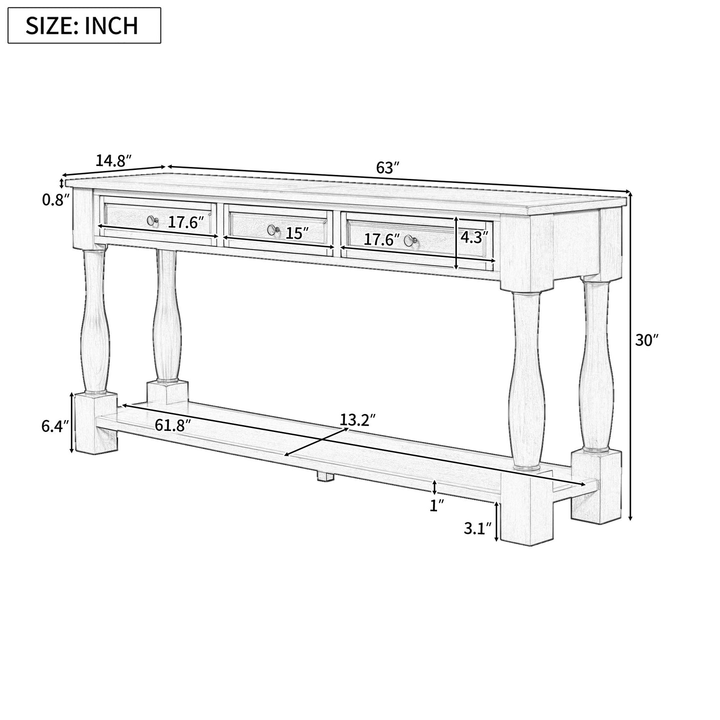 TREXM Console Table 63" Long Console Table with Drawers and Shelf for Entryway, Hallway, Living Room (Navy, OLD SKU: WF299371AAM)