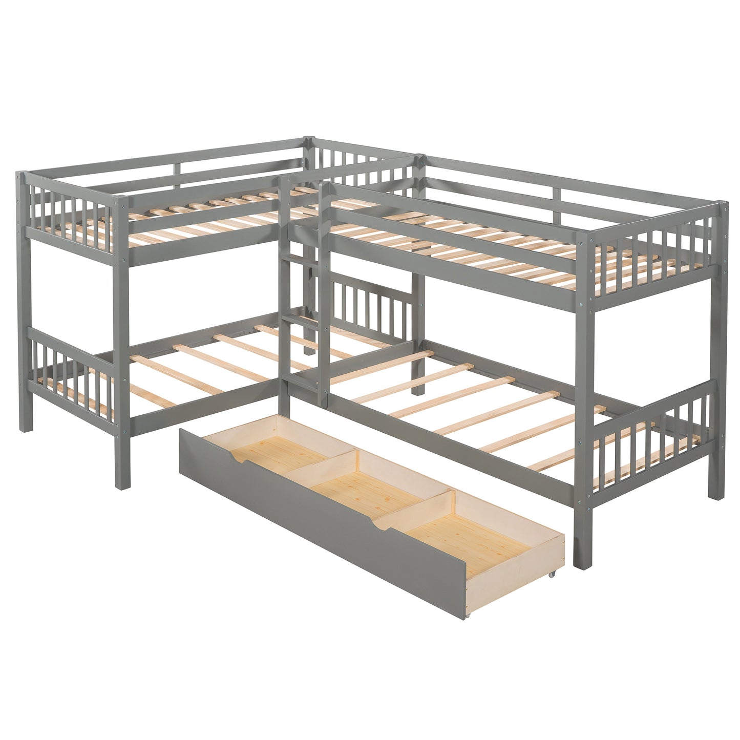 Twin L-Shaped Bunk bed with Drawers-Gray(OLD SKU :LP000038AAE)