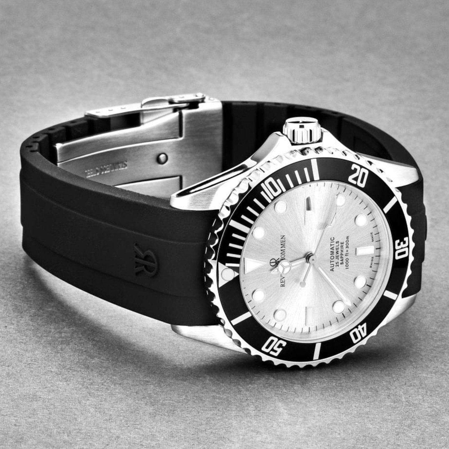 Revue Thommen 17571.2827 Men's 'Diver' Silver Dial Rubber Strap Swiss Automatic Watch