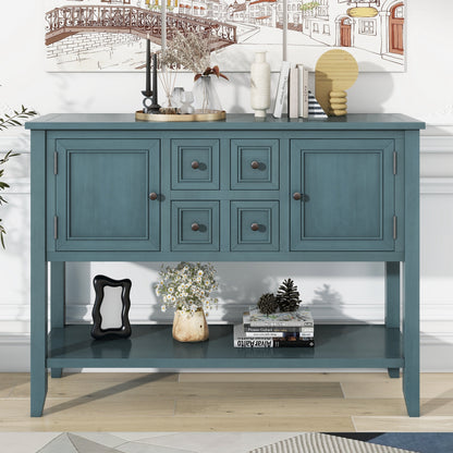 TREXM Cambridge Series Ample Storage Vintage Console Table with Four Small Drawers and Bottom Shelf for Living Rooms, Entrances and Kitchens (Dark Blue,OLD SKU: WF190263AAM)