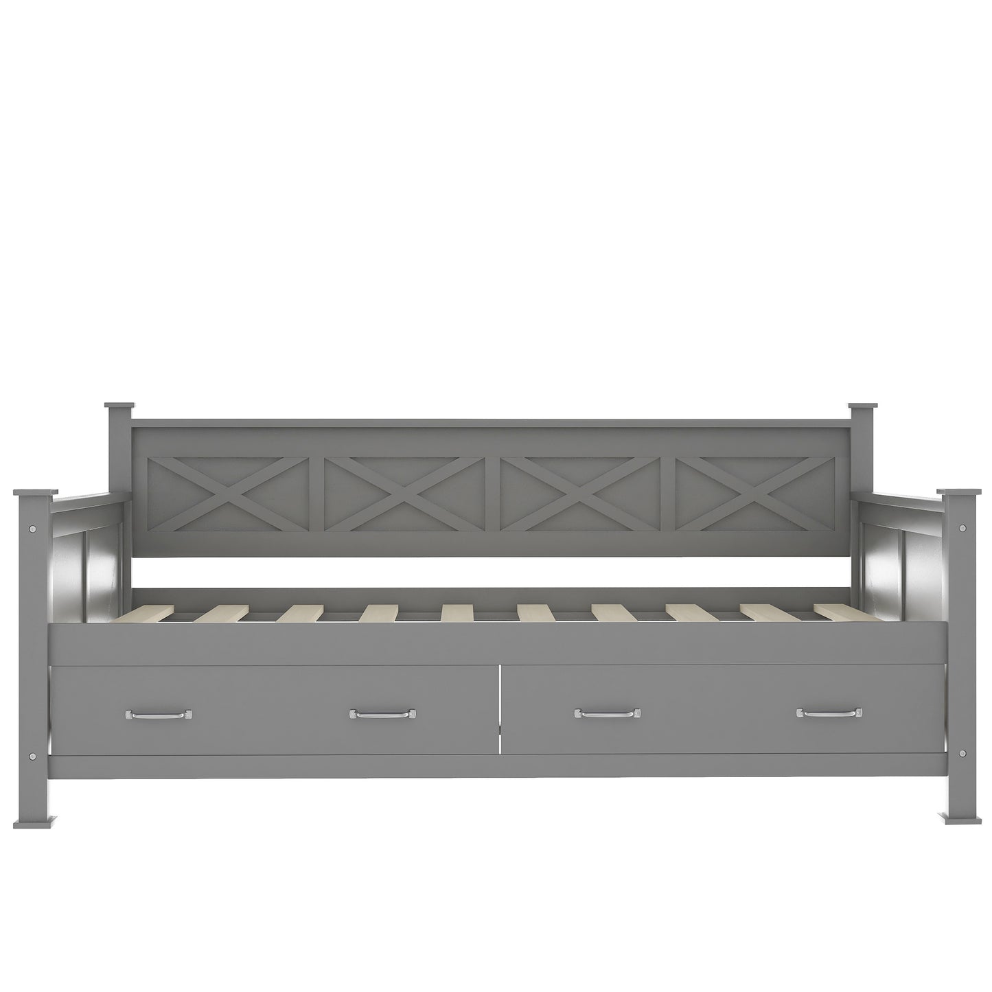 Twin Size Daybed with 2 Large Drawers, X-shaped Frame, Modern and Rustic Casual Style Daybed, Gray