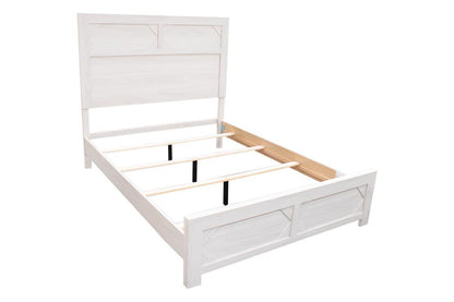 White Color 1pc Queen Size Bed High Headboard MDF Particle Board Bedroom Furniture Bedframe Unique Panel Design