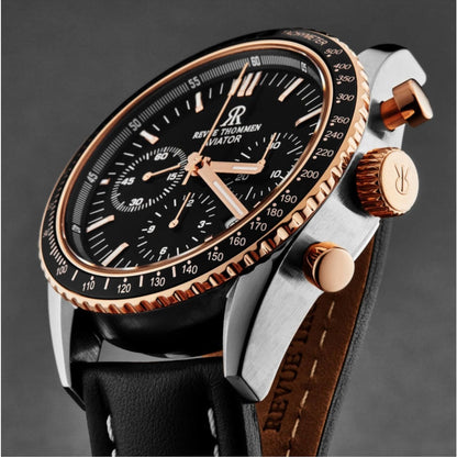 Revue Thommen 17000.6557 Men's 'Aviator' Black Dial Two-Tone Chronograph Automatic Watch