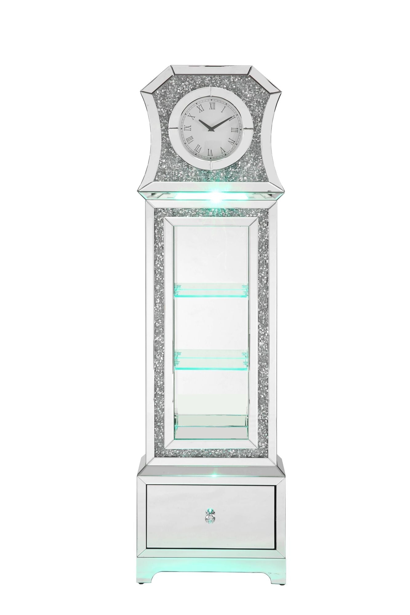 ACME Noralie GRANDFATHER CLOCK W/LED Mirrored & Faux Diamonds AC00350