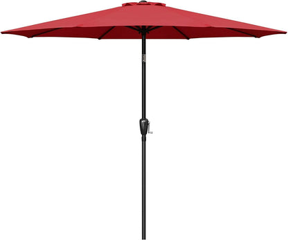 Simple Deluxe 9ft Outdoor Market Table Patio Umbrella with Button Tilt, Crank and 8 Sturdy Ribs for Garden, Red