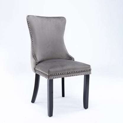 A&A Furniture,Upholstered Wing-Back Dining Chair with Backstitching Nailhead Trim and Solid Wood Legs,Set of 2, Gray,SW8809GY, KD