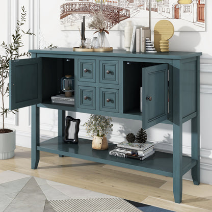 TREXM Cambridge Series Ample Storage Vintage Console Table with Four Small Drawers and Bottom Shelf for Living Rooms, Entrances and Kitchens (Dark Blue,OLD SKU: WF190263AAM)