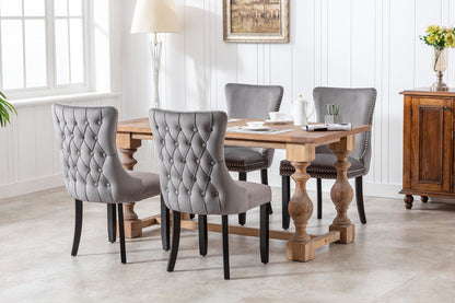 A&A Furniture,Upholstered Wing-Back Dining Chair with Backstitching Nailhead Trim and Solid Wood Legs,Set of 2, Gray,SW8809GY, KD