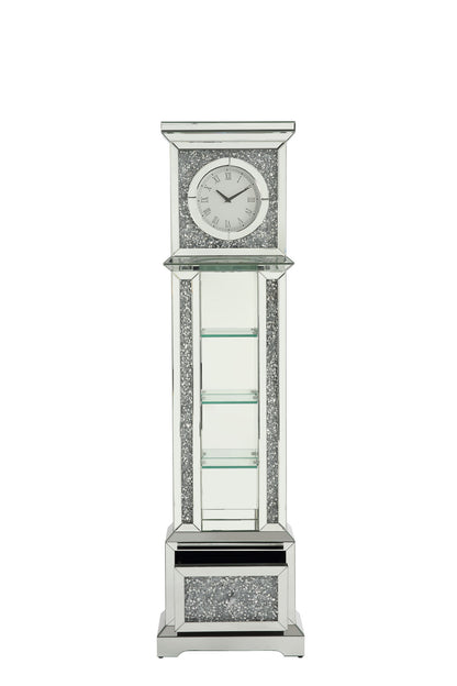 ACME Noralie GRANDFATHER CLOCK W/LED Mirrored & Faux Diamonds AC00348