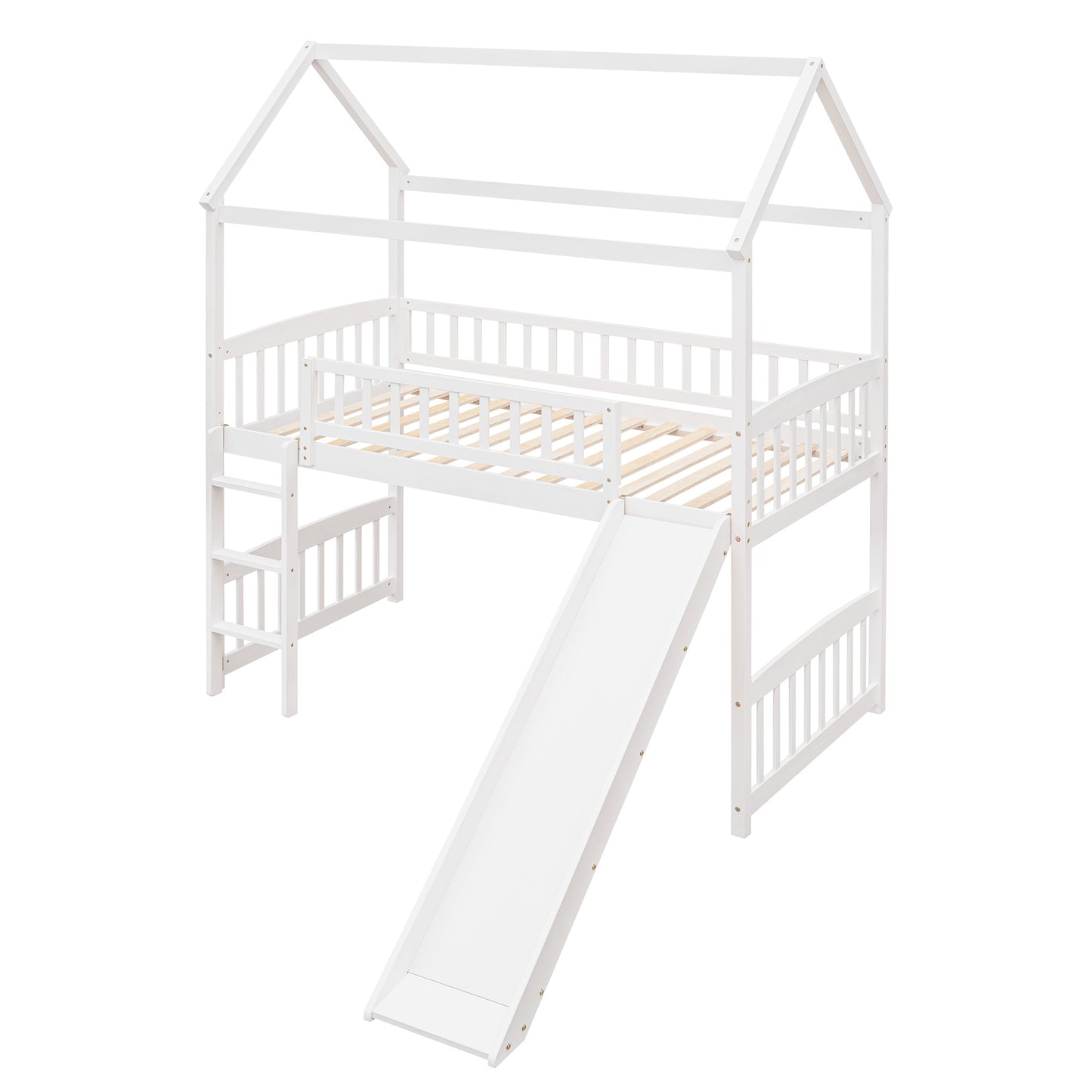 Twin Loft Bed with Slide, House Bed with Slide,White(OLD SKU :LT000212AAK)