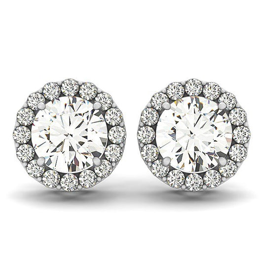 White Gold 14k Four Prong Round Halo Diamond Earrings (1 1/6 cttw)