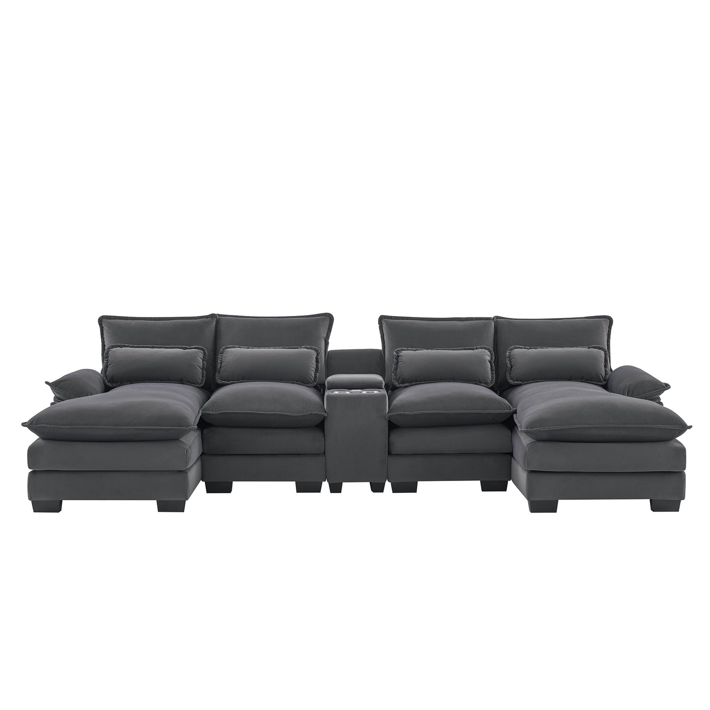 [VIDEO provided][New]123*55" Modern U-shaped Sofa with Console,Cupholders and USB Ports,6-seat Upholstered Symmetrical Indoor Furniture,Sleeper Couch Set with Chaise for Living Room,Apartment,2 Colors