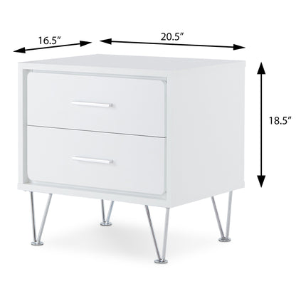 White 2-Drawer Accent Table with Hairpin Legs