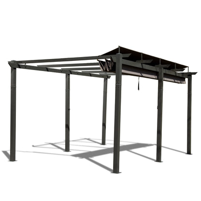 11 X 16 FT Outdoor Living Outdoor Retractable Pergola with Weather-Resistant Canopy Aluminum Garden Pergola Patio Grill Gazebo for Courtyard -Dark Gray