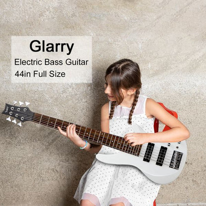 [Do Not Sell on Amazon]Glarry 44 Inch GIB 6 String H-H Pickup Laurel Wood Fingerboard Electric Bass Guitar with Bag and other Accessories White