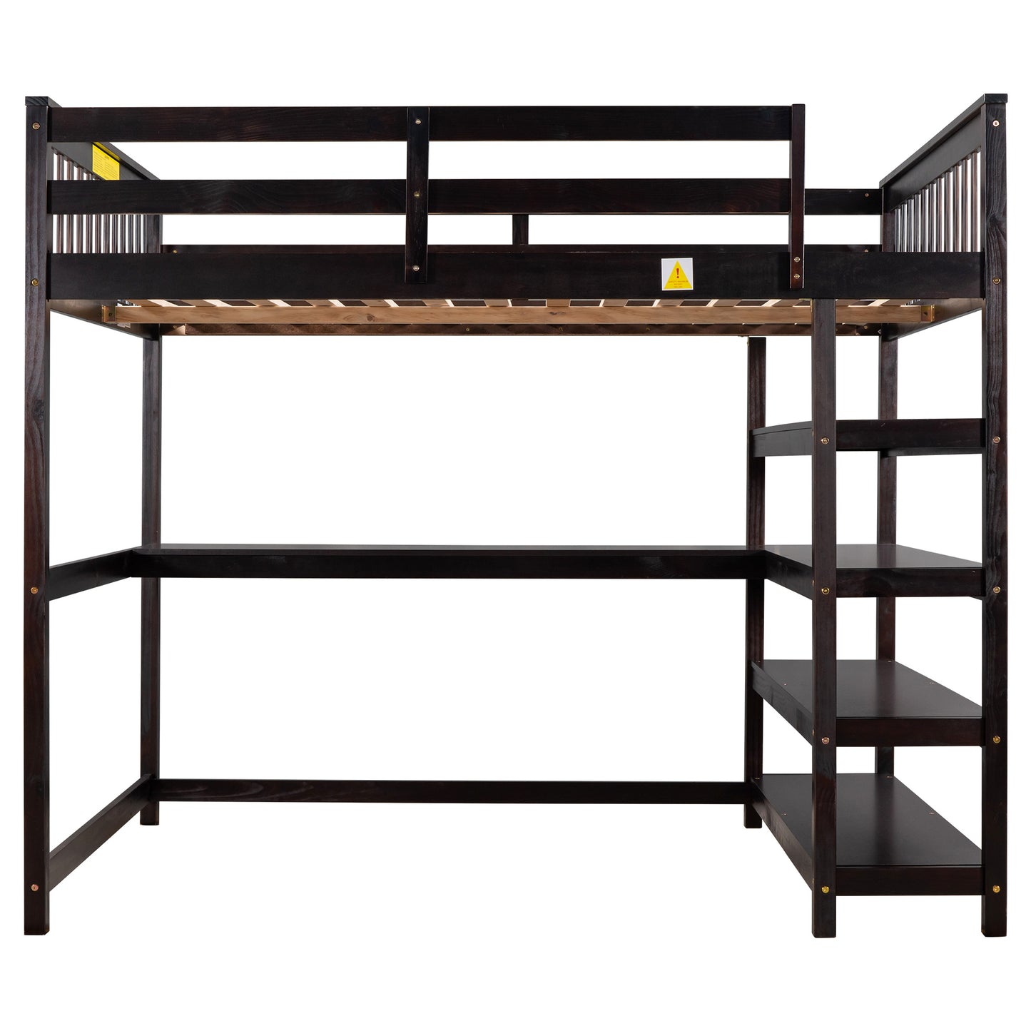 Full Size Loft Bed with Storage Shelves and Under-bed Desk, Espresso(OLD SKU:SM000246AAP-1)