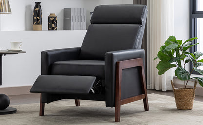 Wood-Framed PU Leather Recliner Chair Adjustable Home Theater Seating with Thick Seat Cushion and Backrest Modern Living Room Recliners, Black(Old SKU:PP289527AAB)