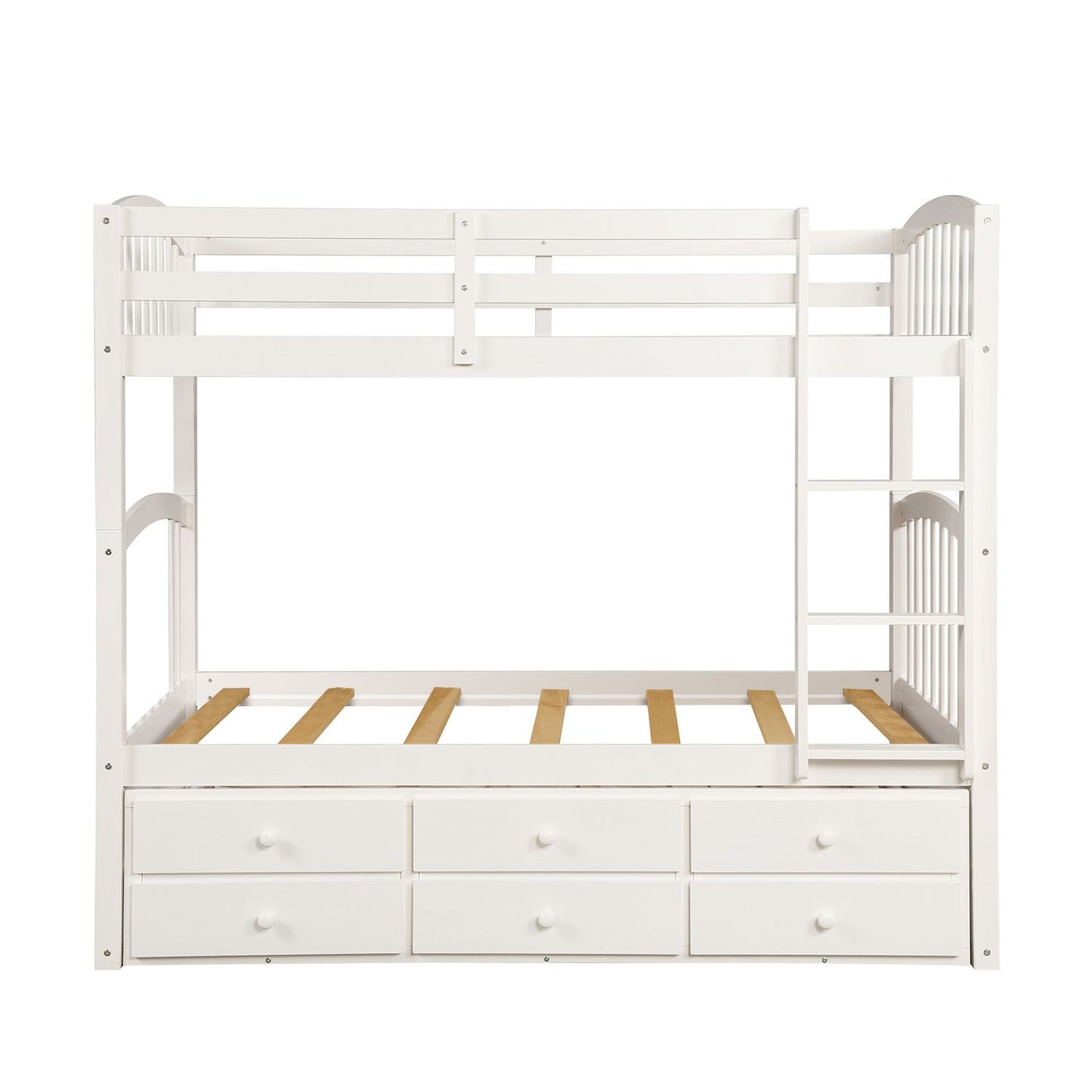 Twin Bunk Bed with Ladder, Safety Rail, Twin Trundle Bed with 3 Drawers for Teens Bedroom, Guest Room Furniture(White)(OLD SKU :LP000071AAK)