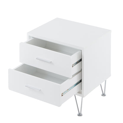 White 2-Drawer Accent Table with Hairpin Legs