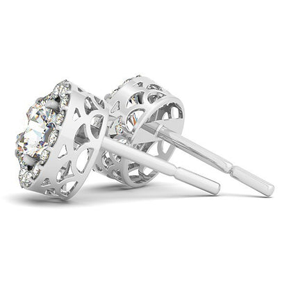 White Gold 14k Four Prong Round Halo Diamond Earrings (1 1/6 cttw)