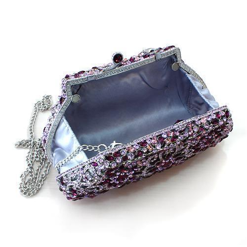 LO2376 - Imitation Rhodium White Metal Clutch with Top Grade Crystal in Multi Color