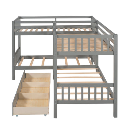 Twin L-Shaped Bunk bed with Drawers-Gray(OLD SKU :LP000038AAE)