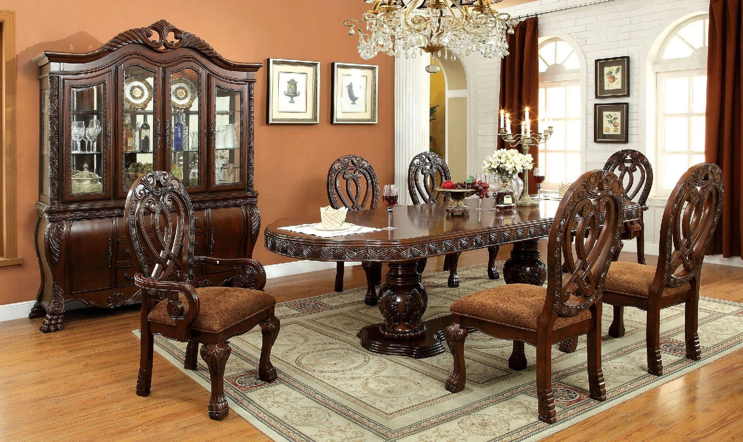 Formal Majestic Traditional Dining Chairs Cherry Solid wood Fabric Seat Intricate Carved Details Set of 2 Side Chairs