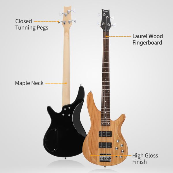 [Do Not Sell on Amazon]Glarry 44 Inch GIB 4 String H-H Pickup Laurel Wood Fingerboard Electric Bass Guitar with Bag and other Accessories Burlywood