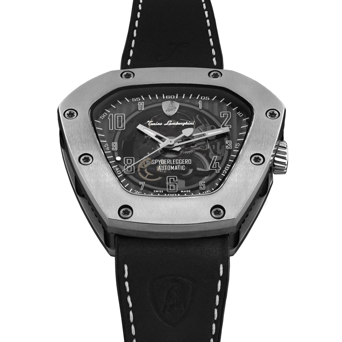 Tonino Lamborghini Men's 'SPYDERLEGGERO' Skeleton Dial Black Leather Strap Automatic Watch TLF-T06-1