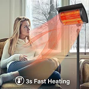 Simple Deluxe Standing Heater Patio Outdoor Balcony, Courtyard with Overheat Protection, 750W/1500W, Large