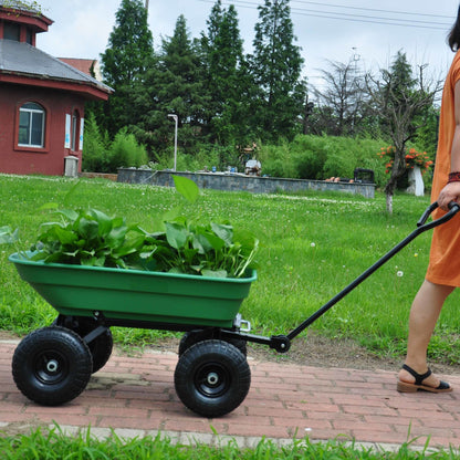 Folding car Poly Garden dump truck with steel frame, 10 inches. Pneumatic tire, 300 lb capacity body 55L Green