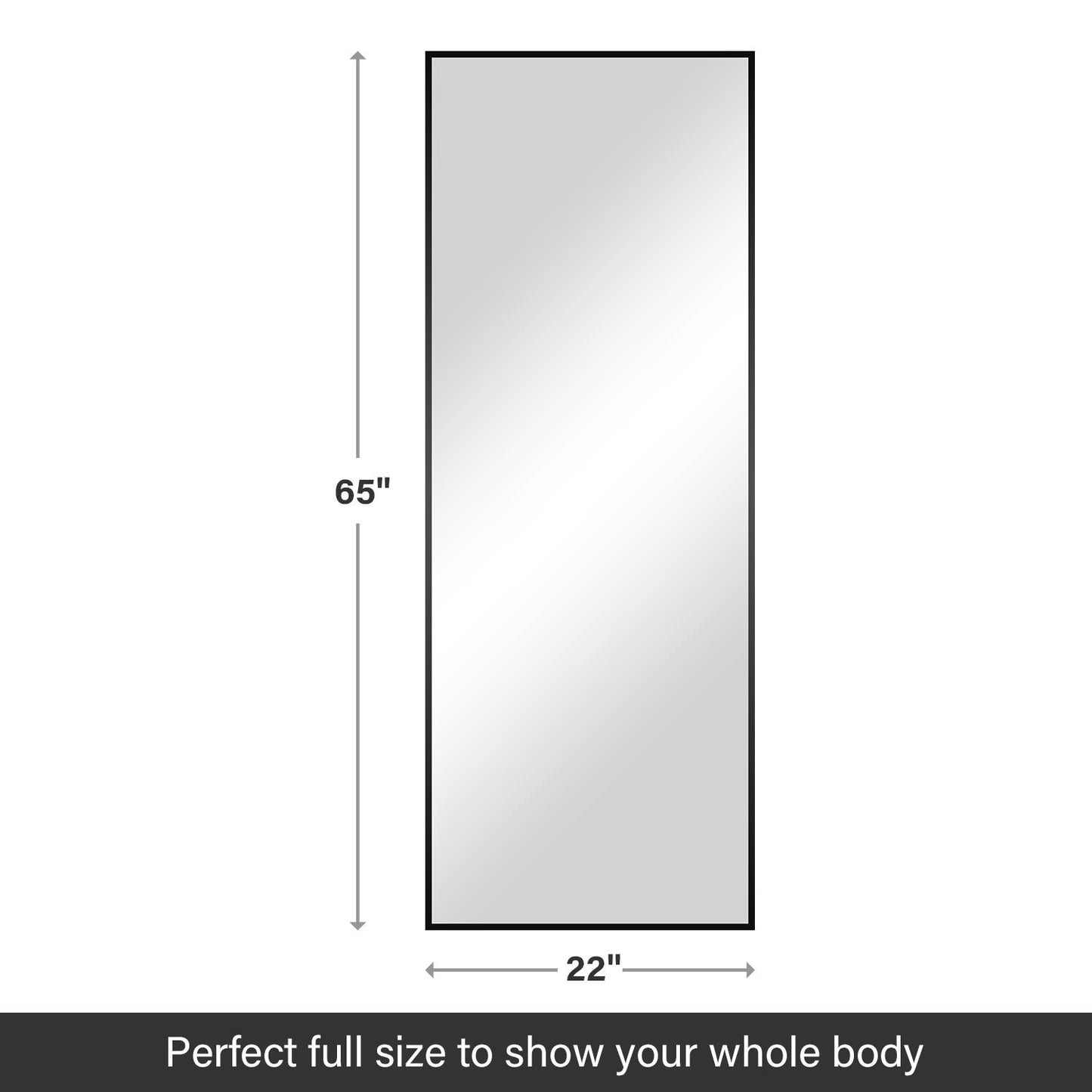 Full Length Mirror, Floor Mirror with Stand, Dressing Mirror , Bedroom Mirror with Aluminium Frame 65"x22", Black