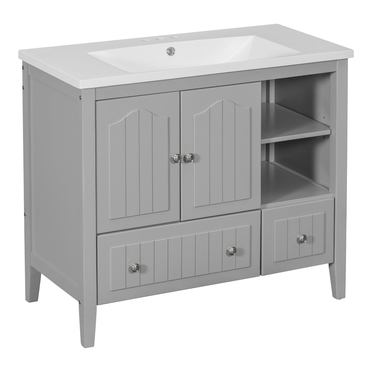 Bathroom Vanity with Ceramic Basin, Storage Cabinet, Two Doors and Drawers