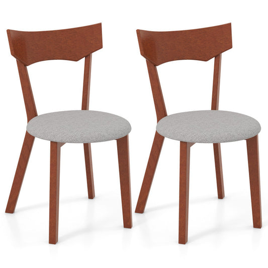 Wooden Dining Chair Set of 2 with Rubber Wood Legs and Padded Seat Cushion