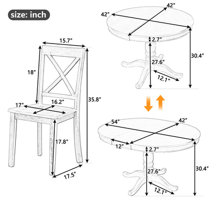 Modern Dining Table Set for 4,Round Table and 4 Kitchen Room Chairs,5 Piece Kitchen Table Set for Dining Room,Dinette,Breakfast Nook,Natural Wood Wash