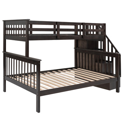 Stairway Twin-Over-Full Bunk Bed with Storage and Guard Rail for Bedroom, Espresso color(OLD SKU :LP000019AAP)