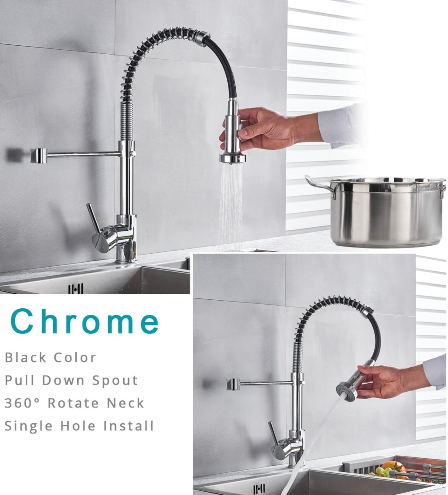 Single Handle Pull Down Sprayer Kitchen Sink Faucet