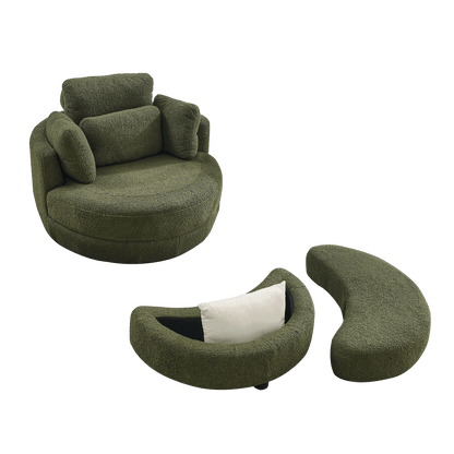 39"W Oversized Swivel Chair with moon storage ottoman for Living Room, Modern Accent Round Loveseat Circle Swivel Barrel Chairs for Bedroom Cuddle Sofa Chair Lounger Armchair, 4 Pillows, Teddy Fabric