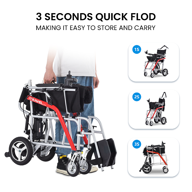 White folding electric wheelchair.  Mobile mobility scooter 24V / 650W 30km / h folding travel portable portable mobility scooter, mid-sized motorcycle