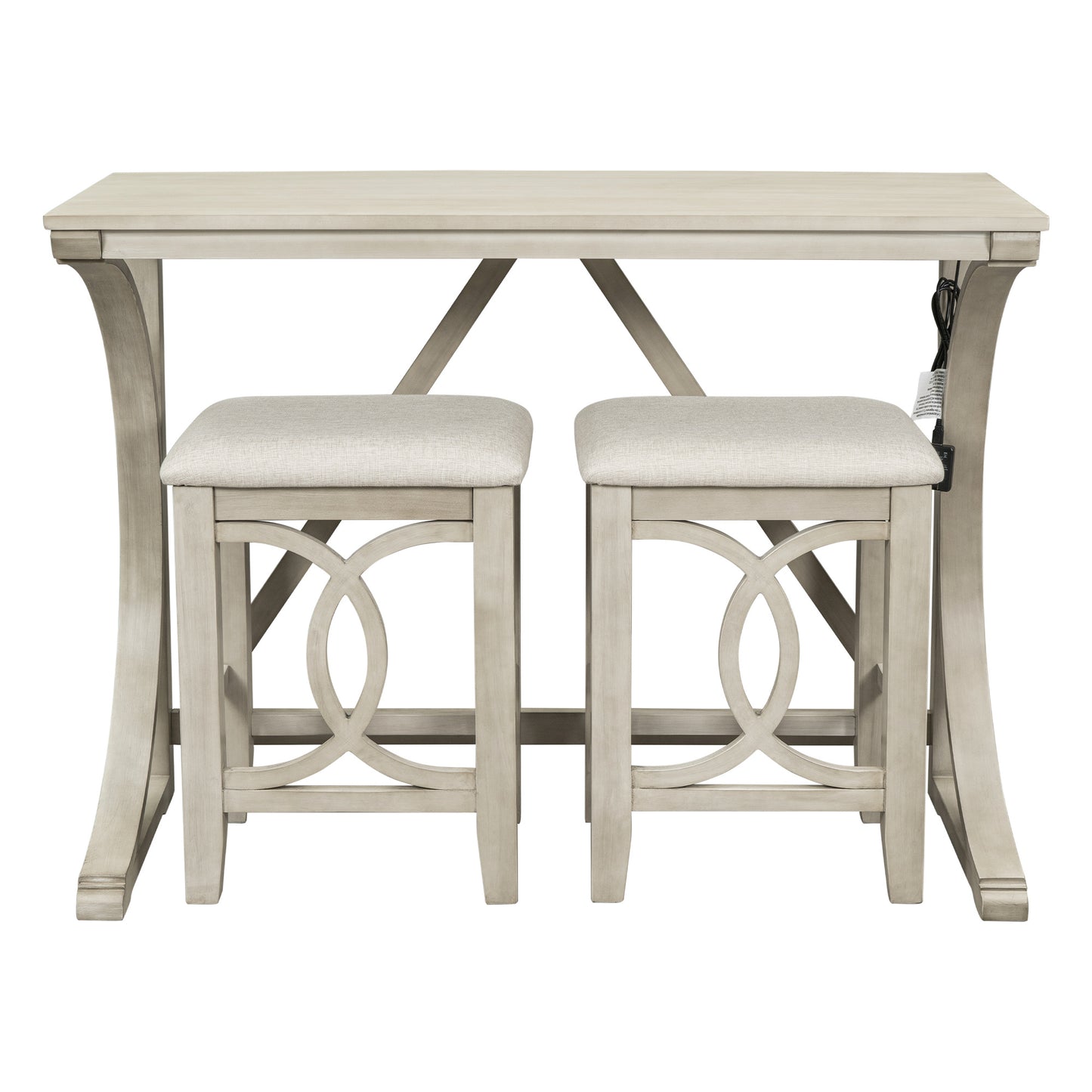 3-Piece Counter Height Dining Table Set with USB Port and Upholstered Stools