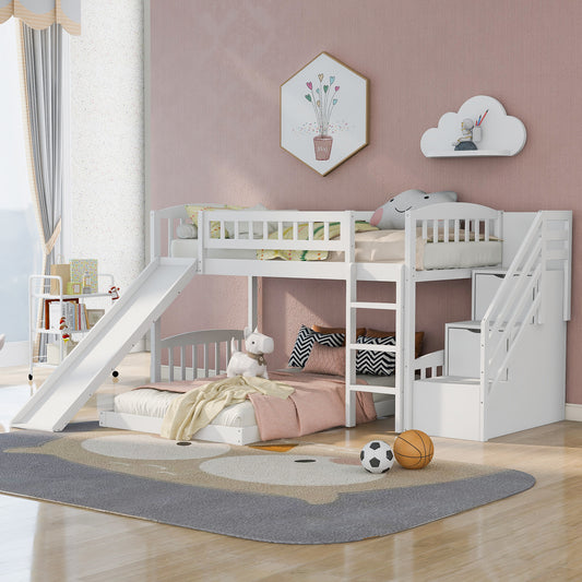 Stairway Twin over Twin Bunk Bed with Two Drawers and Slide, White(OLD SKU :LP000156AAK)