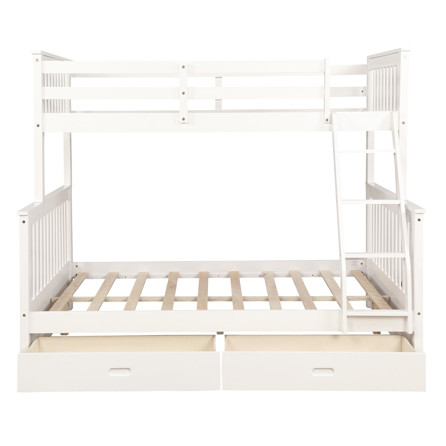 Twin Over Full Bunk Bed with Storage Drawers, Wooden Bunk Bed with Ladder and Safety Guard Rails –White