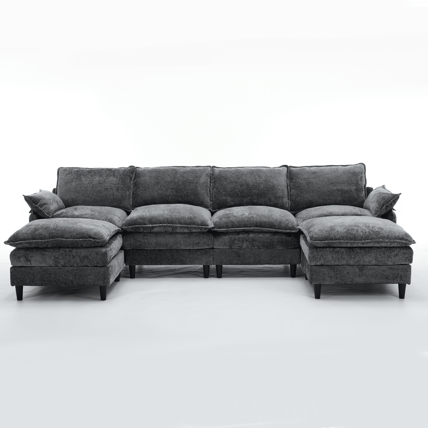 [NEW ARRIVED]Modular Sofa,U Shaped Cloud Couch Comfy Set ,6-Seater, 2 Armrest Pillows,Convertible Sectional Couch, Living Room,Apartment, Chenille(2 Movable Ottoman), Dark Gray