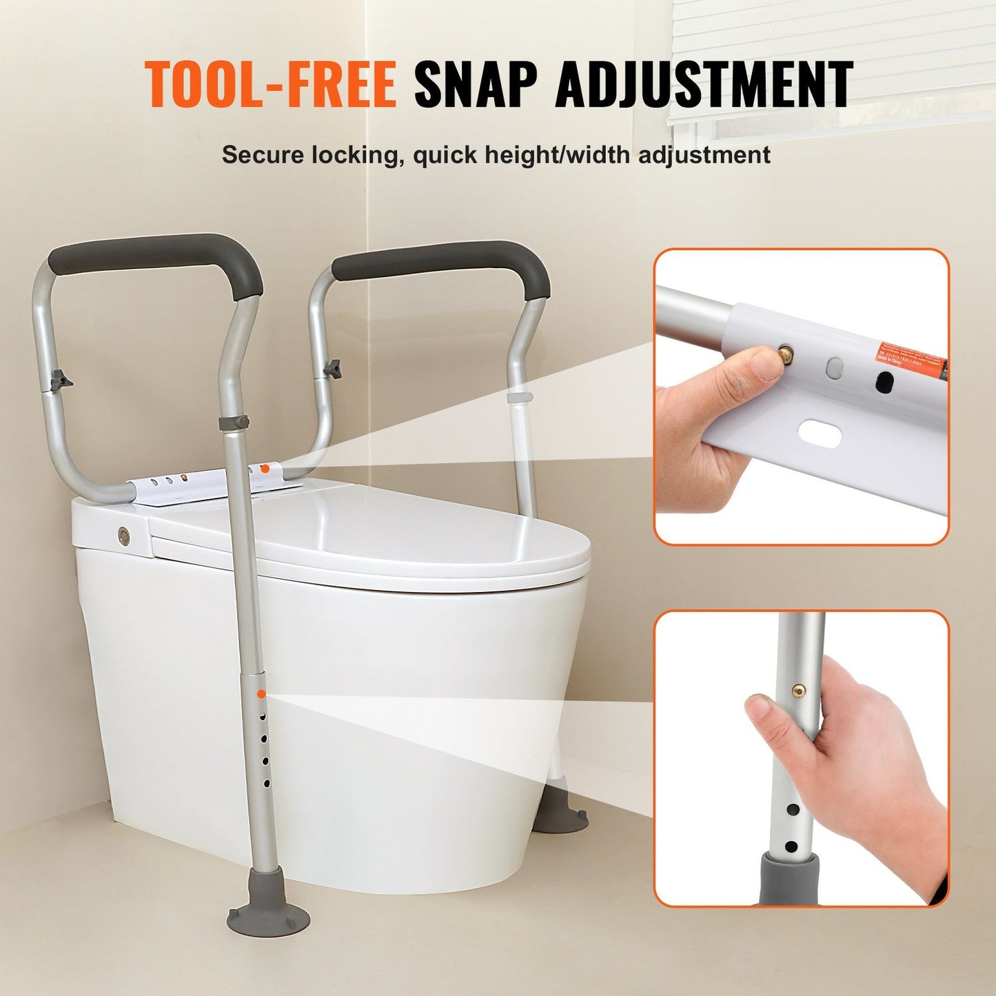 VEVOR Toilet Safety Rail, Bathroom Toilet Seat Frame, Adjustable Width & Height Fit Most Toilets, Supports 300lbs, Toilet Handles Grab Bars with Padded Armrests for Handicap, Disabled, Seniors