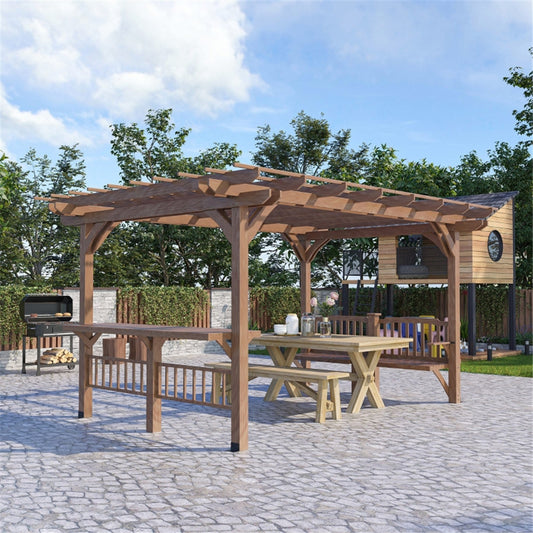 Wooden Gazebo Pavilion With Seats