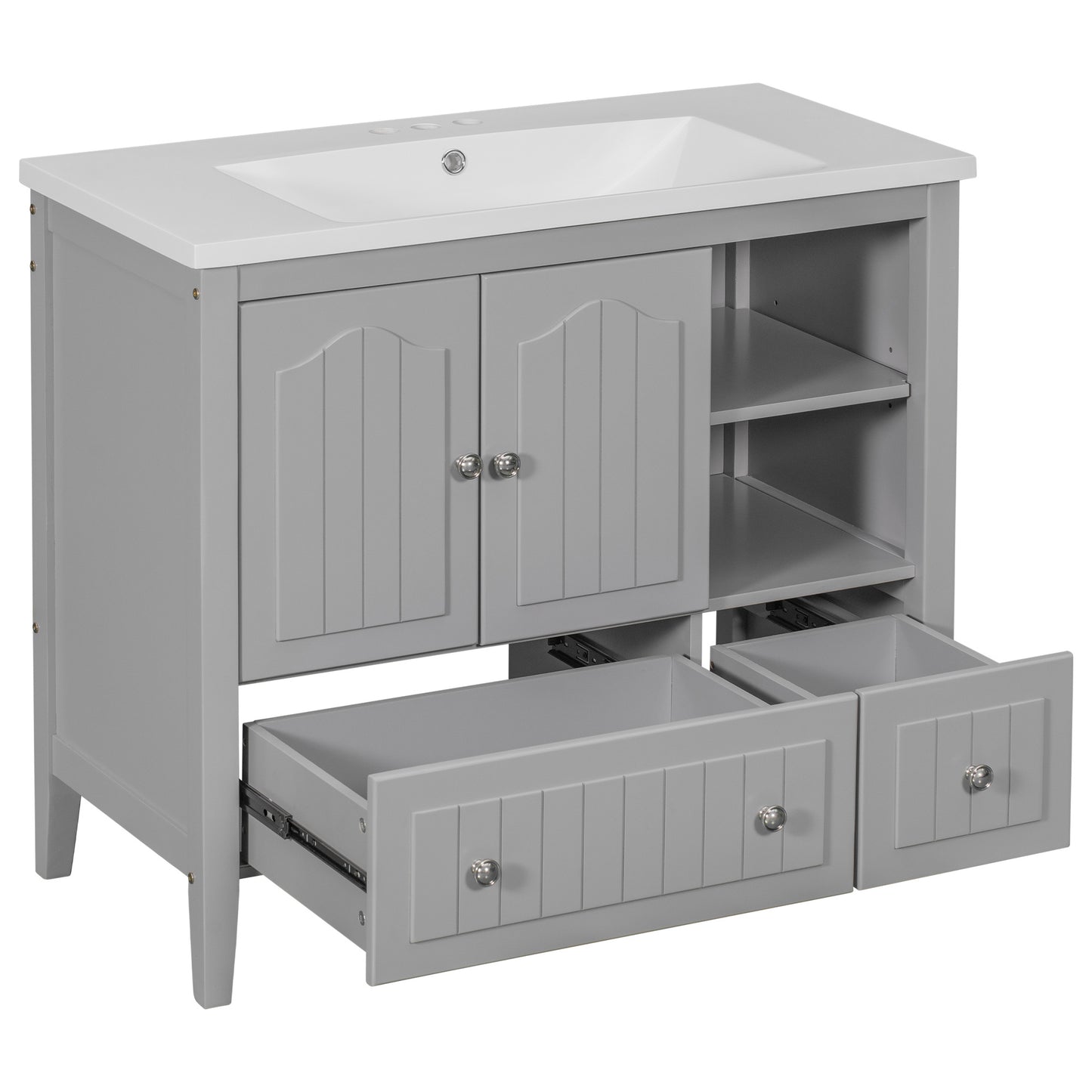 Bathroom Vanity with Ceramic Basin, Storage Cabinet, Two Doors and Drawers