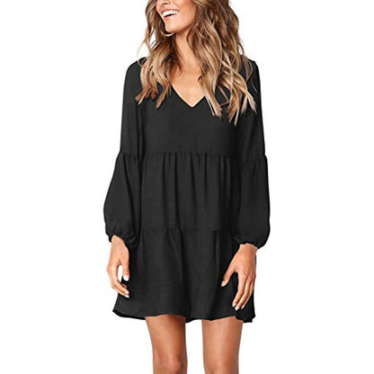 Women Summer Tunic Dress V Neck Casual Loose Flowy Swing Shift Dresses