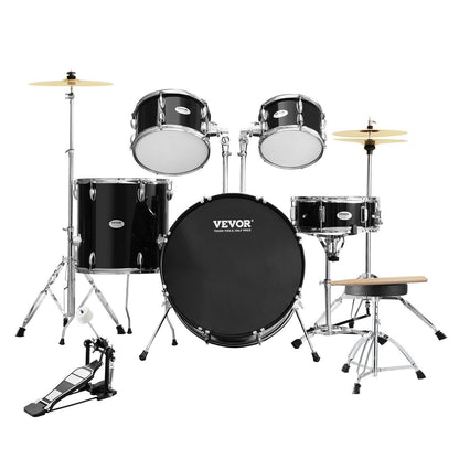 VEVOR Adult Drum Set, 5-Piece, 22 inches Complete Full Size Drum Kit with Bass Toms Snare Floor Drum Adjustable Throne Stands Cymbal Hi-Hat Pedal and Drumsticks, Beginner Drum Kit for Adults, Black