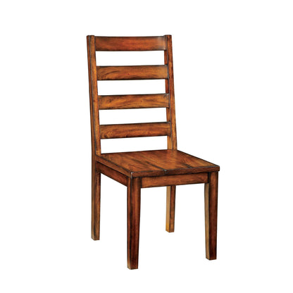 Tobacco Oak Finish Solid wood Industrial Style Kitchen Set of 2 Dining Chairs Ladder Back Chairs Dining Room Furniture