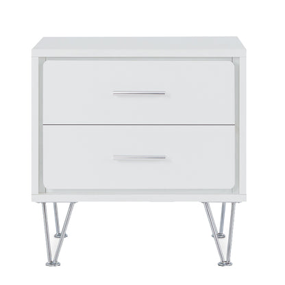 White 2-Drawer Accent Table with Hairpin Legs